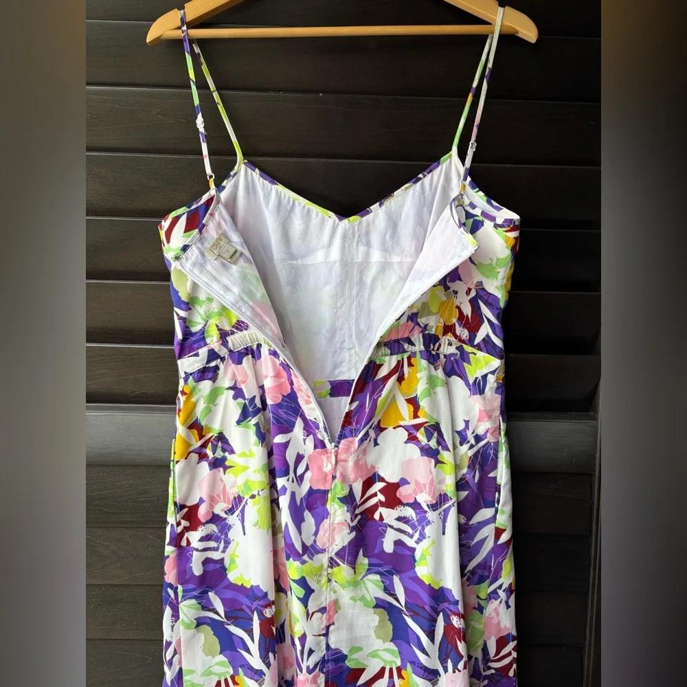 J Crew Dress Women's 12 Purple Floral Spaghetti Straps Tropical Pockets